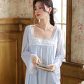 Long Sleeve Nightgown Cotton Spring Square Collar Chinese Style Temperament Sleepwear Breathable and Soft Home Wear Autumn