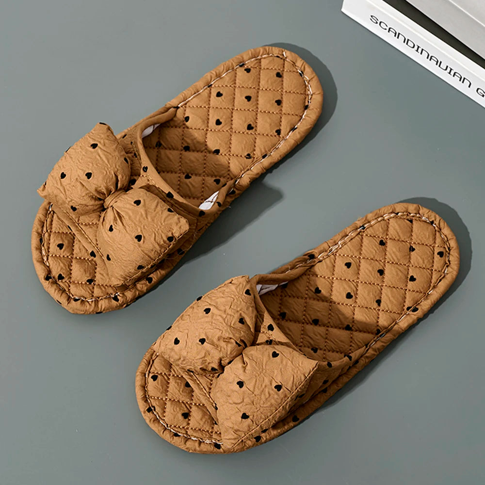 Fashion Women Slippers Soft Bottom Cotton Floral Floor Shoes Indoor Slippers Antislip Home Shoes Cute Bow Bedroom Slippers