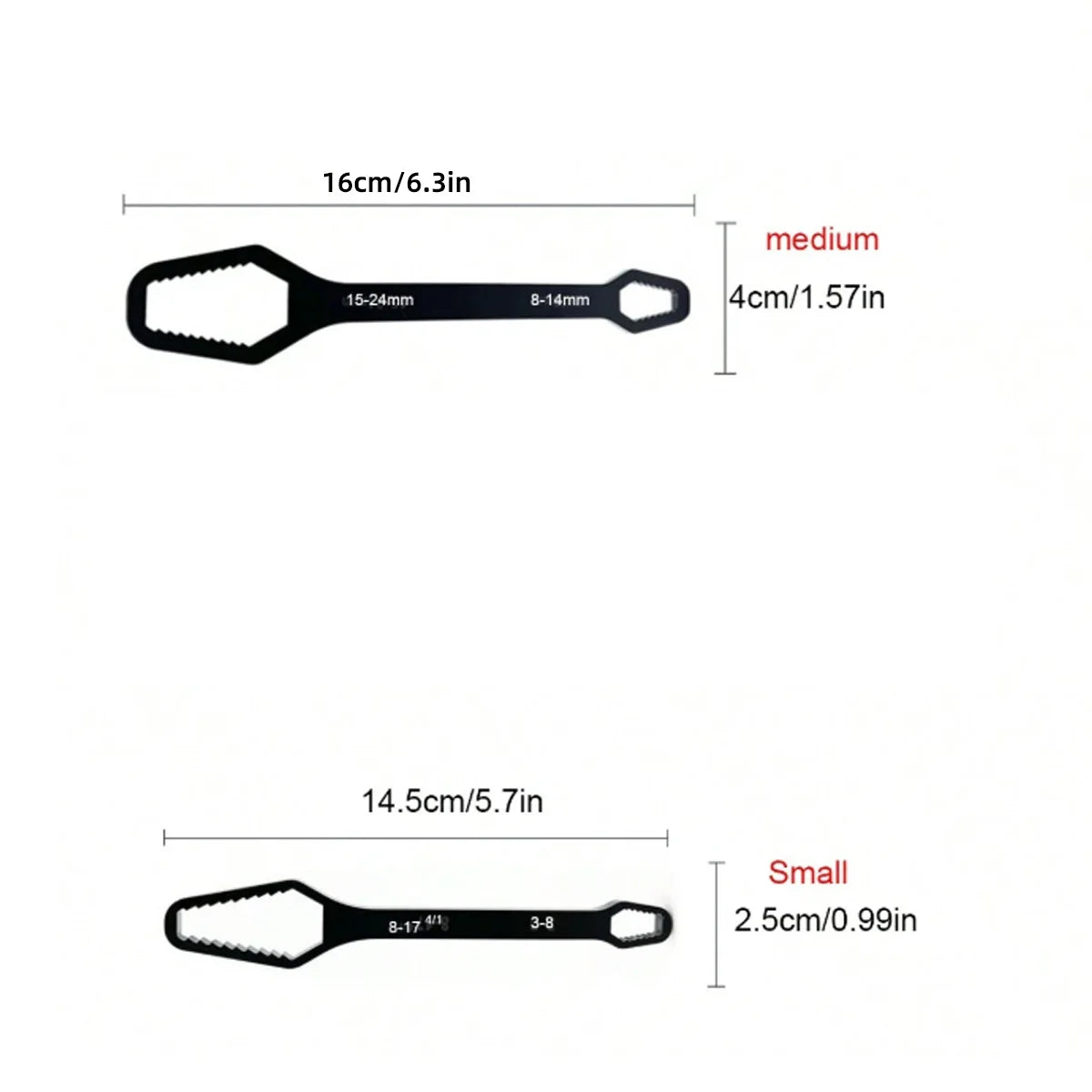 3 to 17 Double-Ended Box Wrench, Hexagon Solid Wrench, Repair Tool for Screws and Nuts, Black, Multifunctional, Various Diameters