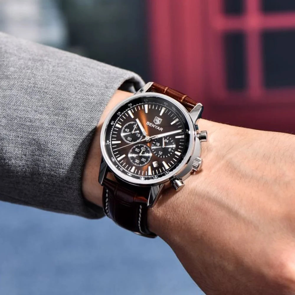 BENYAR New 46MM Men's Top Brand Business Quartz Chronograph Watch Waterproof Sports Men's Quartz Watch Gift Box Packaging
