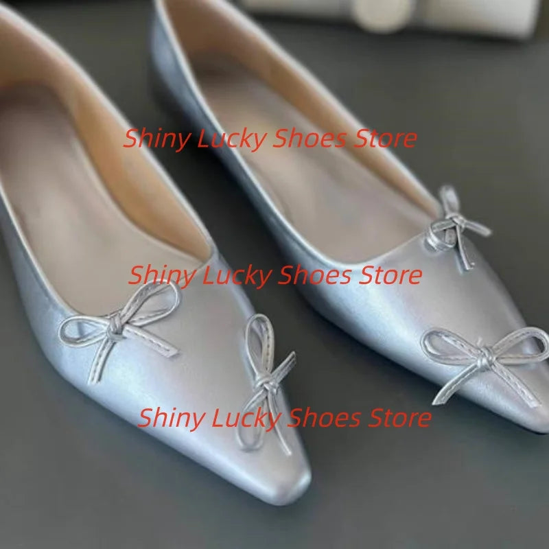Butterfly-knot Shoes for Womens Pointed Toes Flat Heels Female Ballets Shallow Ladies Sewing Lines Chassure Femme Solid Zapatos