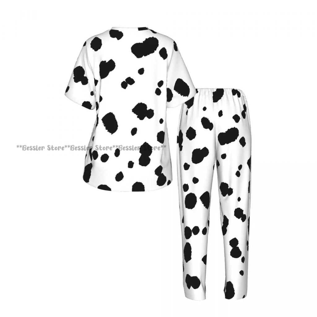 Women's Pajamas Set Dalmatian Pattern Short Sleeve Sleepwear 2 Piece Homewear Loungewear
