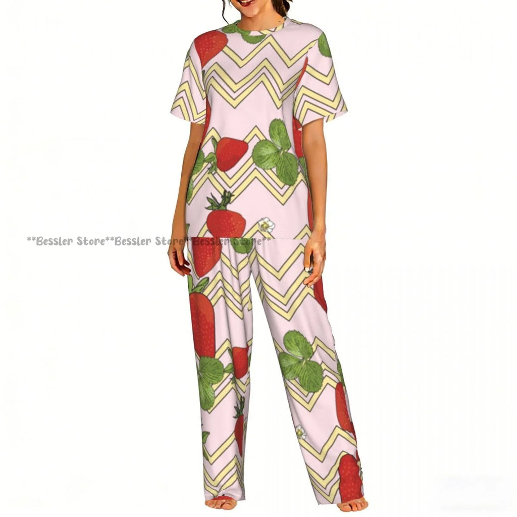 Women's Comfort Pajamas Women's Cute Pink Strawberries Short Sleeve Set Sleepwear
