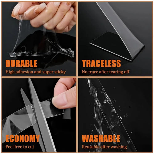 1-10M Double-sided Adhesive Nano Tape 20-50mm Width Reusable No Trace Waterproof Ultra-strong Tape Strip Clear Mounting Tape