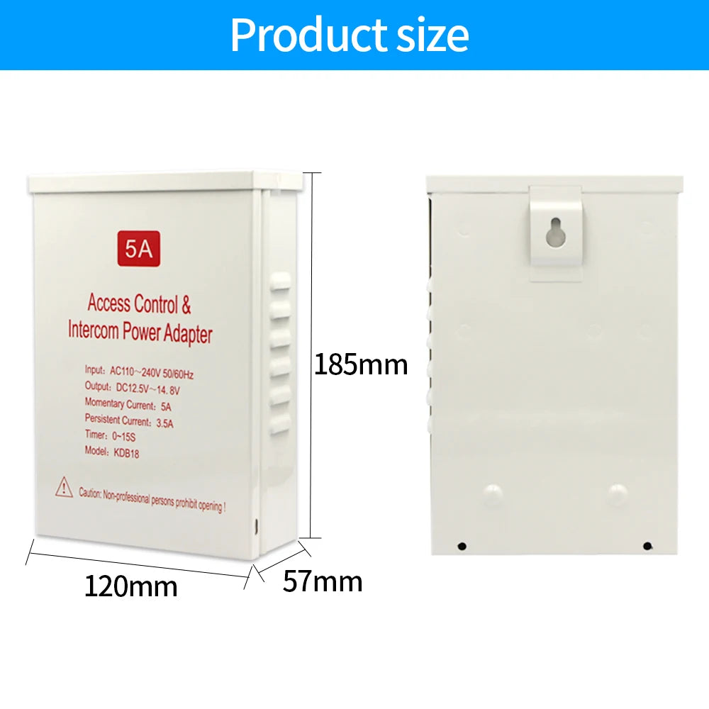 Raniproof DC 12V Access Control Power Supply Switch 5A Output AC110V-240V Input Power Source Supplier Adapter for Video Intercom