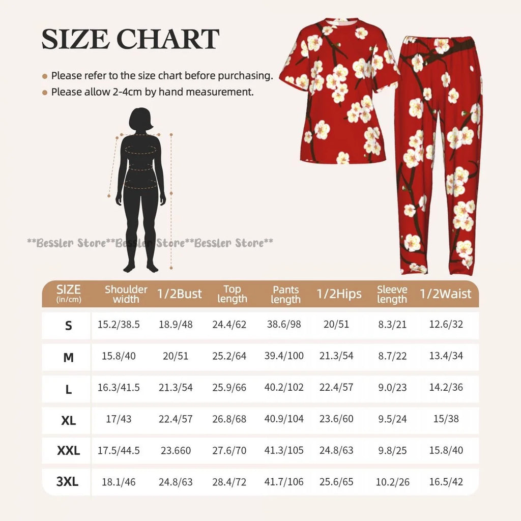 Women's Blossom Cherry Flower Background short sleeve trousers casual pajamas set