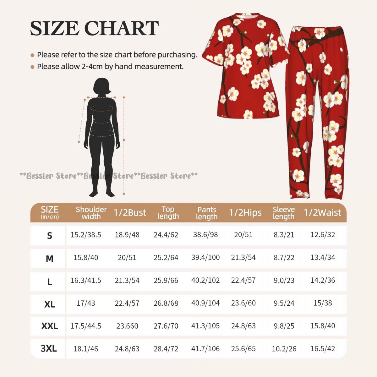 Women's Blossom Cherry Flower Background short sleeve trousers casual pajamas set