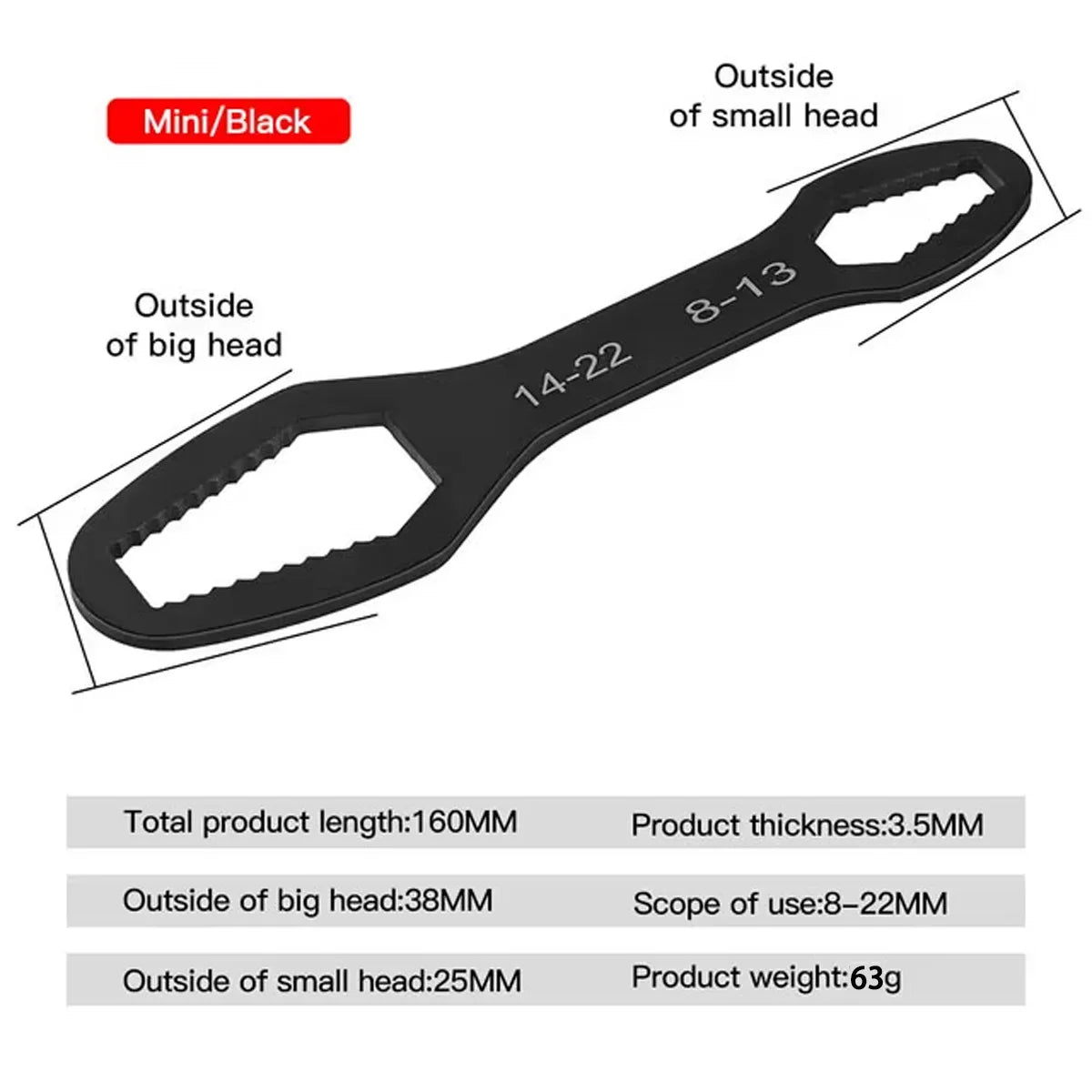 3 to 17 Double-Ended Box Wrench, Hexagon Solid Wrench, Repair Tool for Screws and Nuts, Black, Multifunctional, Various Diameters