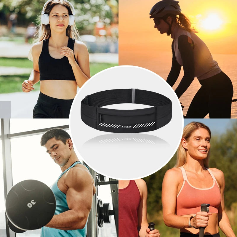 HAISSKY Zipper Waistband Running Bags Men Women Outdoor Sport Reflective Elastic Belt Waist Pack Pouch For iPhone Samsung Xiaomi