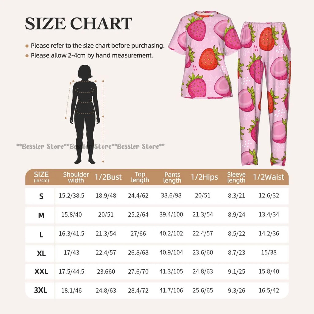 Women's Pink Strawberries short sleeve trousers casual pajamas set