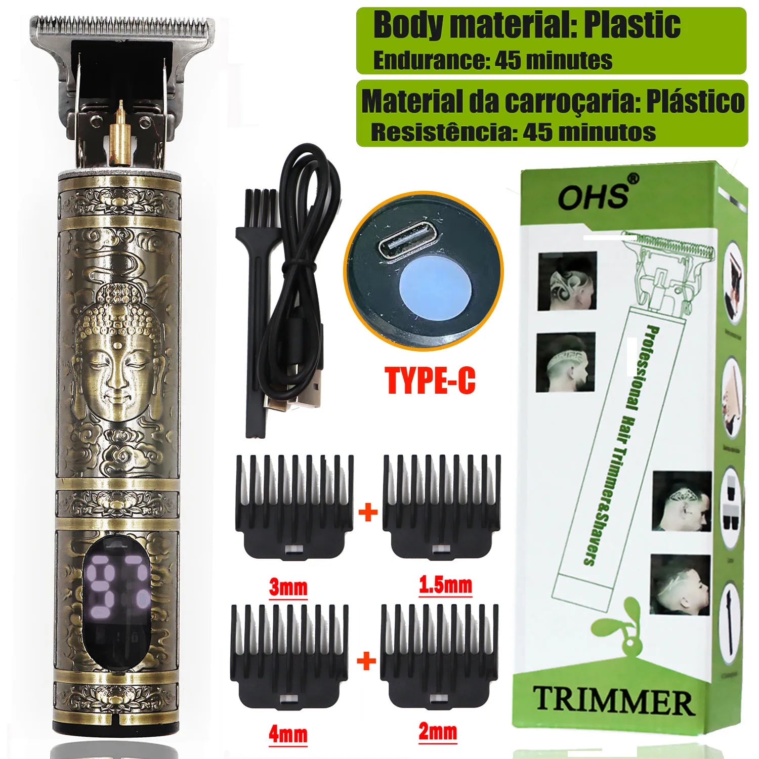 Vintage USB Fast Charging Cordless Hair Clipper Trimmer Portable Electric Shaver Professional Barber Hair Cutting Machine