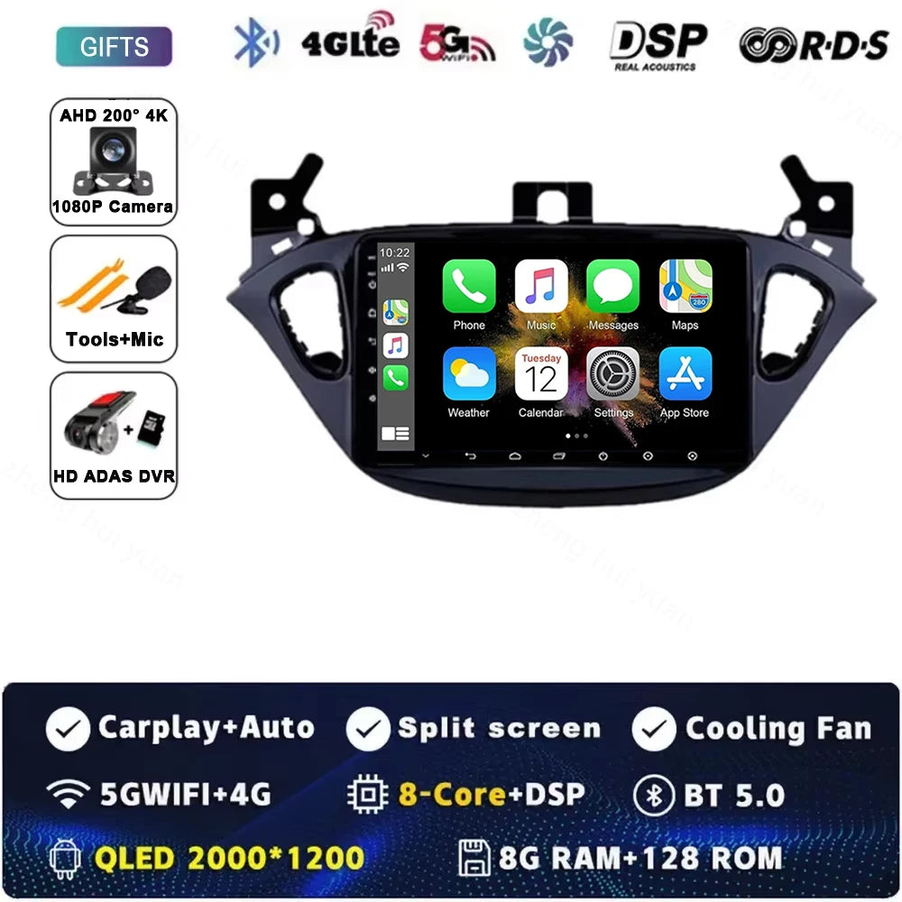 Android 15 for Opel Corsa E 2014 - 2019 Car Radio Audio Multimedia GPS Navigation Stereo System Carplay Auto WIFI 4G DSP