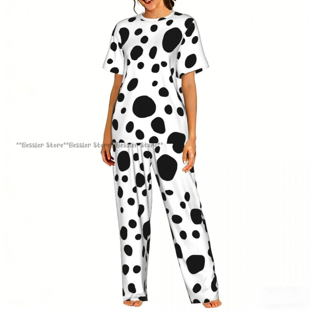 Women's Pajamas Set Dalmatian Pattern Short Sleeve Sleepwear 2 Piece Homewear Loungewear