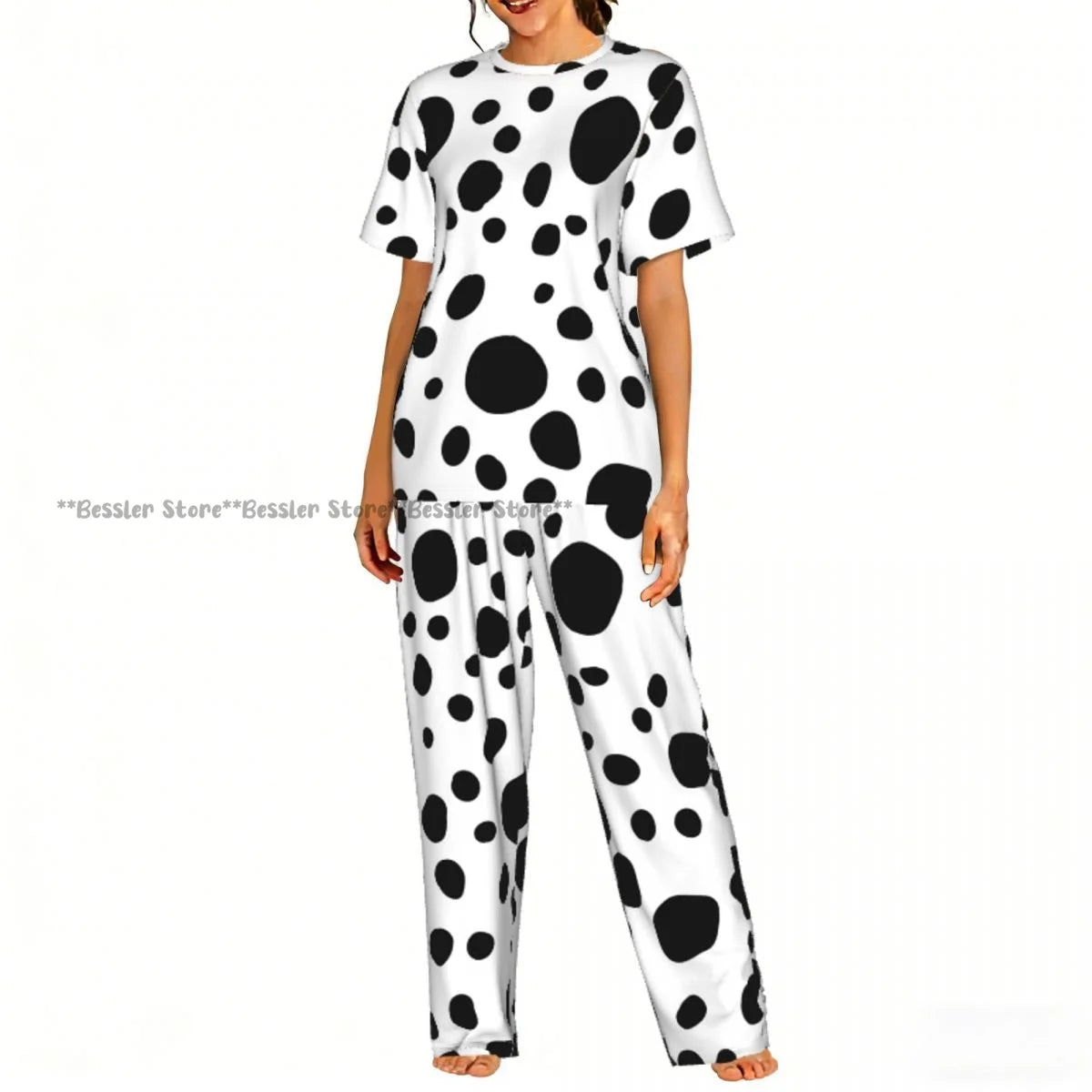 Women's Pajamas Set Dalmatian Pattern Short Sleeve Sleepwear 2 Piece Homewear Loungewear