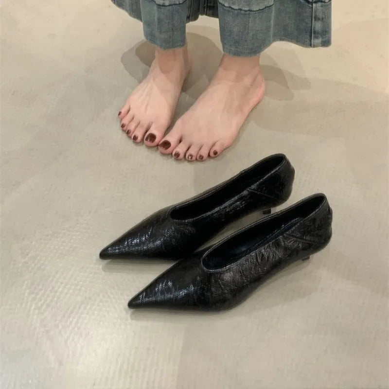 2025 Autumn New Commuter Style Flat Heel Shallow Mouth Pointed Toe Single Shoes Women's Versatile Low Heel Work Shoes