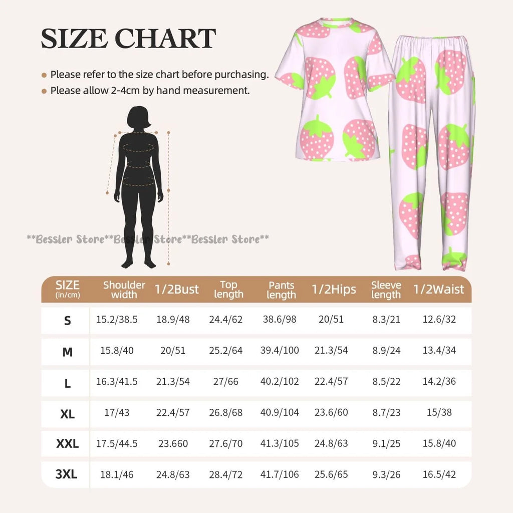 Women's Comfort Pajamas Women's Cute Pink Strawberries Short Sleeve Set Sleepwear