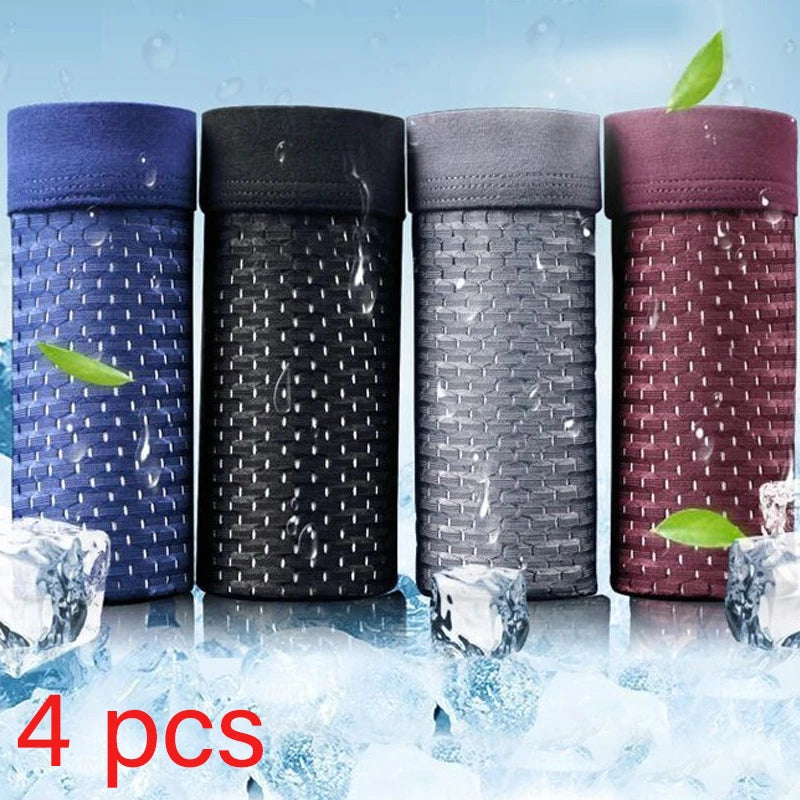 4Pcs/Lot Men's Bamboo Boxer Briefs Underpants Underwear Boxershorts Breathable Hombre Hole Sexy Shorts Lingerie Mesh Panties