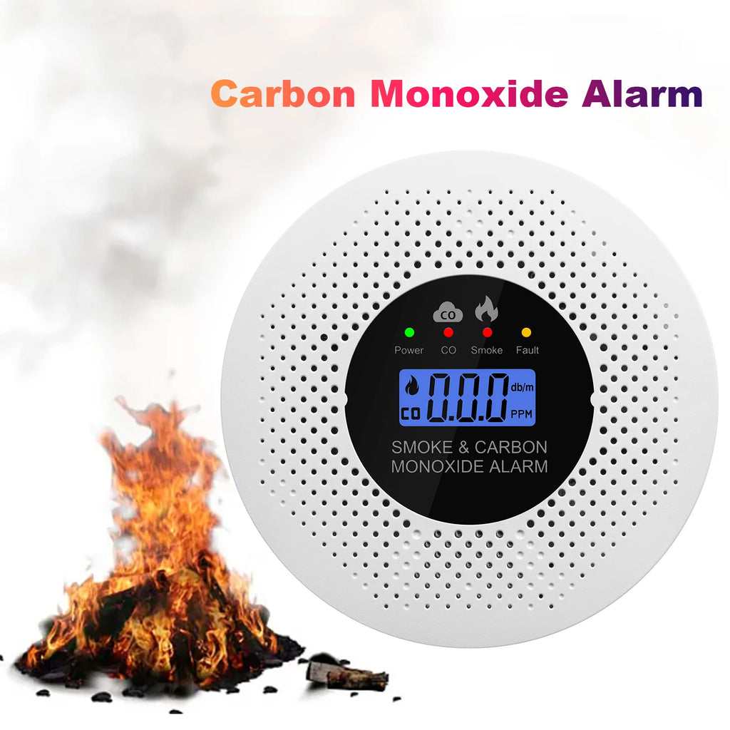 Smoke and Carbon Monoxide Detector with LCD Display, 2-in-1 Fire Alarm and Smoke Detector, Battery-Powered for House, Apartment, Kitchen