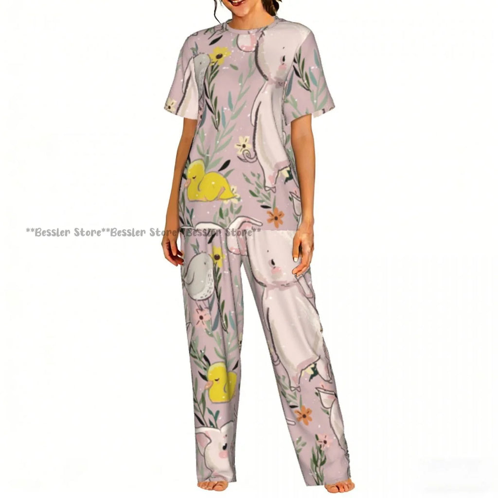 Cute Cartoon Pigs Pajamas Set Short-sleeved Women Home Clothing