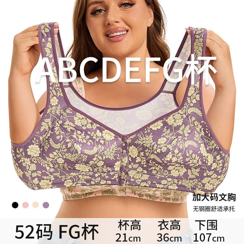 Floral Plus Size Bralette 36-52 Band G Cup Front Closure Wireless Bra Vest Style Seamless Comfortable Full Coverage Sexy Print