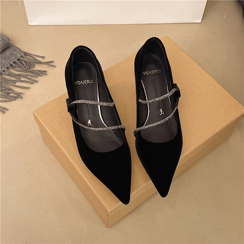 2026 Autumn New Women's Low-Heel Shoes Luxurious Rhinestone Designer Women High Heels Comfortable Outdoor Walking Shopping Shoes