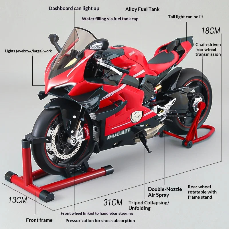 XLG 1:7 Ducati Panigale V4S Motorcycle Model - Alloy Die-Cast with Smoke Effect & Light/Sound Official Licensed Collector‘s Gift