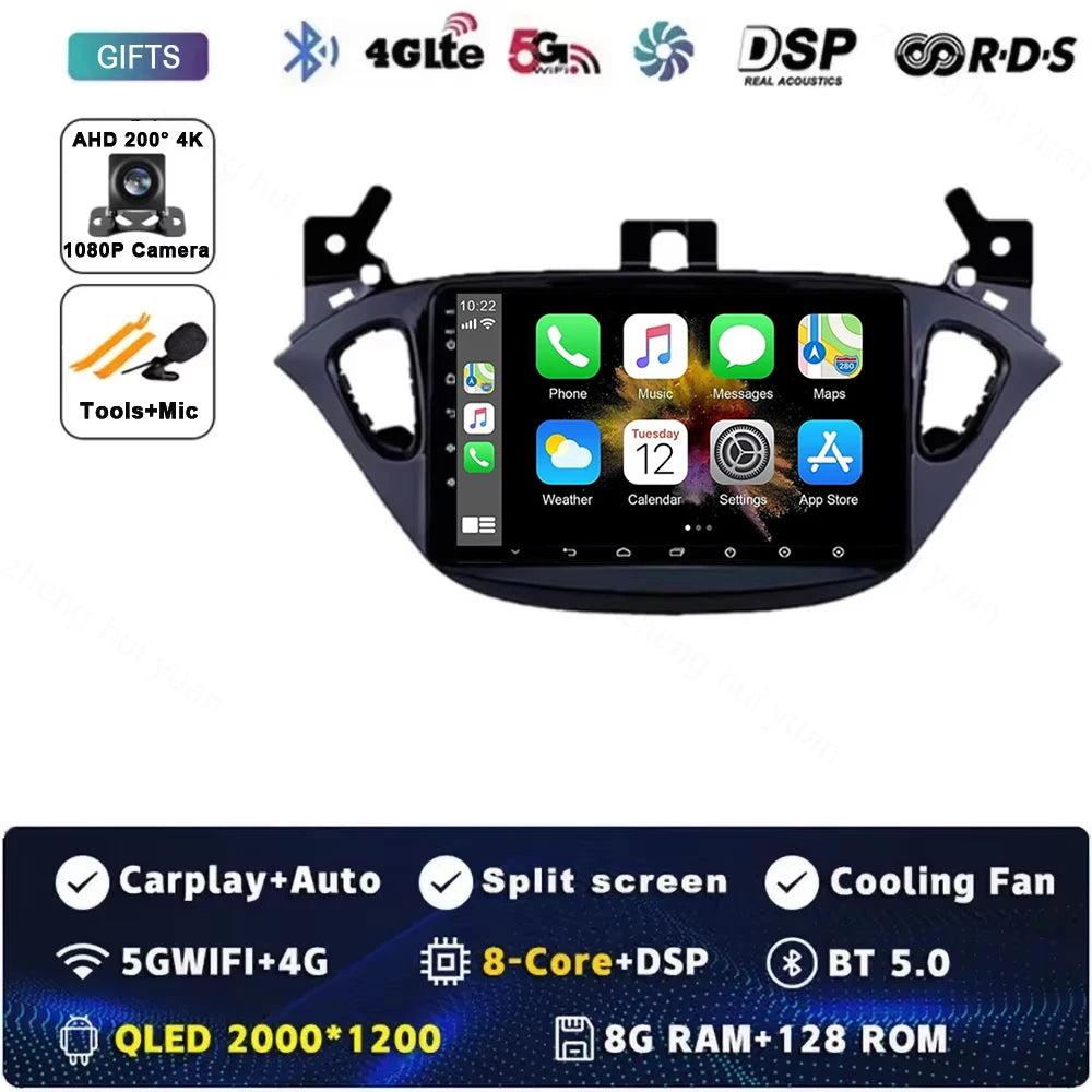 Android 15 for Opel Corsa E 2014 - 2019 Car Radio Audio Multimedia GPS Navigation Stereo System Carplay Auto WIFI 4G DSP