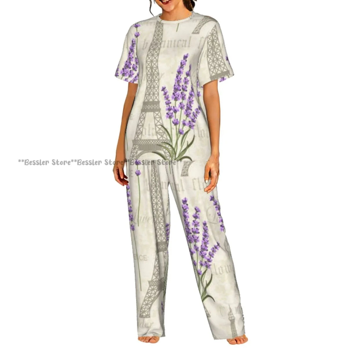 Women's Pajama Set Blue Hydrangeas And Daisies Floral Butterflies Short Sleeve Sleepwear 2 Piece Homewear Loungewear