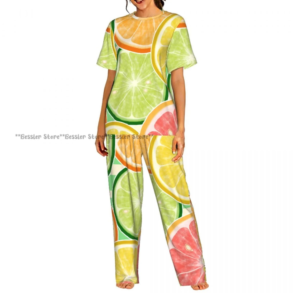 Women's Comfort Pajamas Women's Summer Lemon Short Sleeve Set Sleepwear