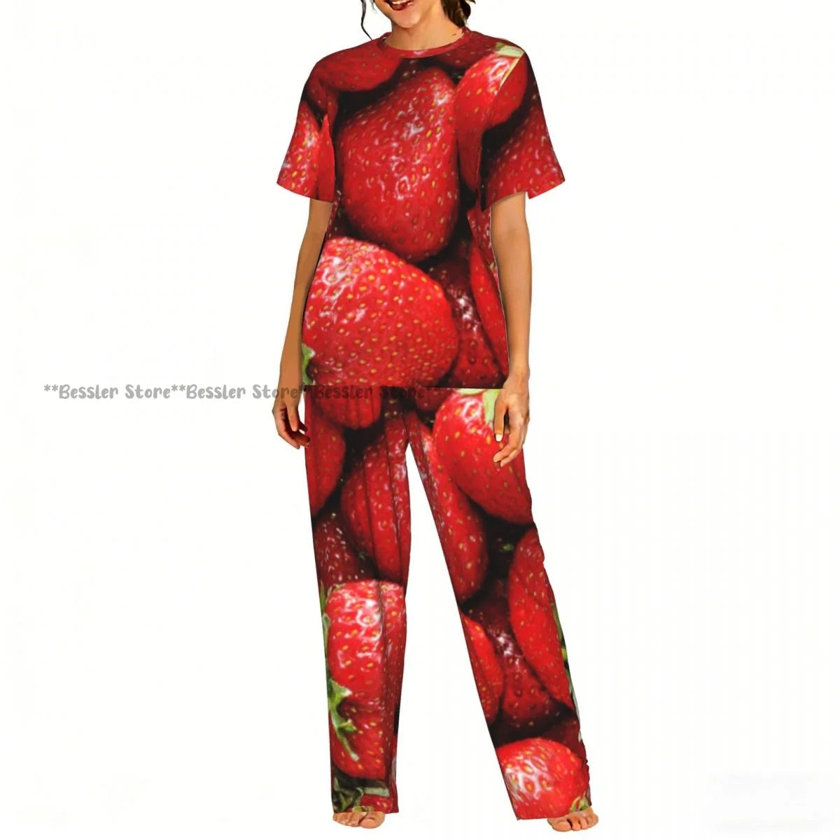 Women's Comfort Pajamas Women's Cute Pink Strawberries Short Sleeve Set Sleepwear