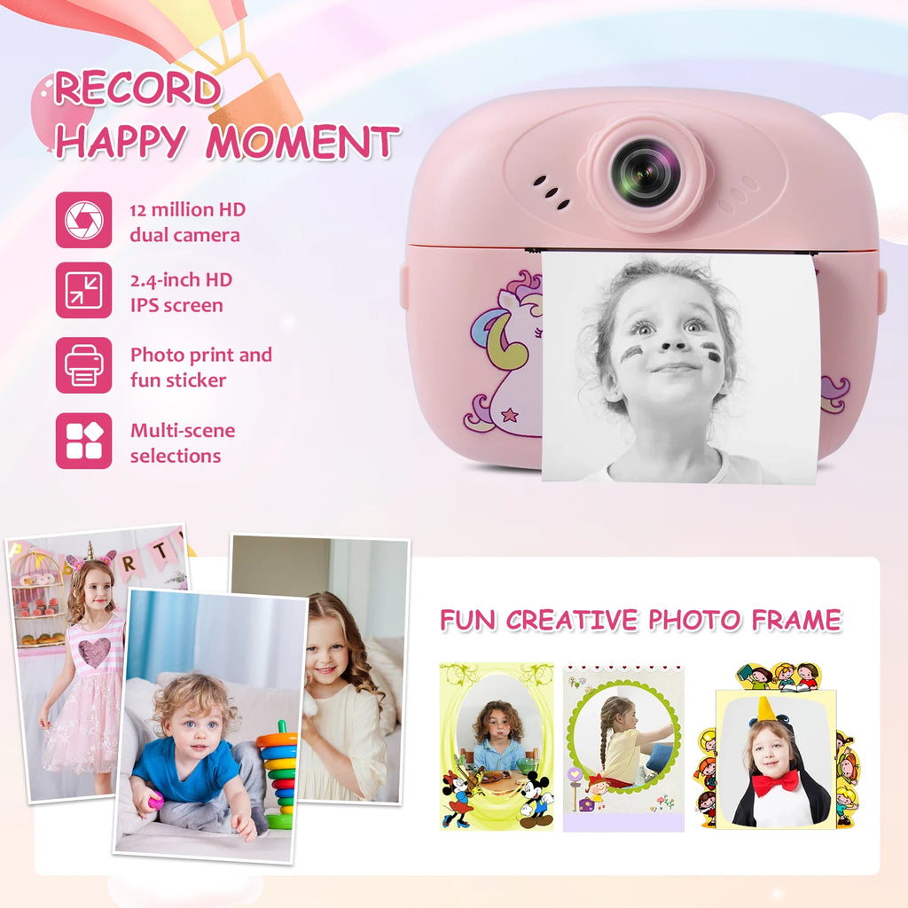 Children's Mini Thermal Print Instant Camera Supports Video Recording, Suitable for Children's Halloween Gifts