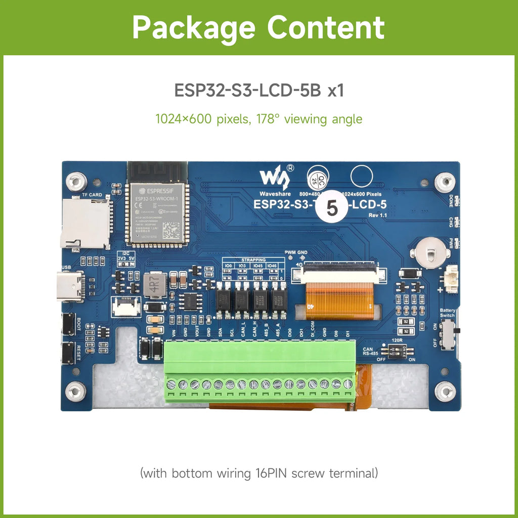 Waveshare ESP32-S3 5-inch Capacitive Touch Display Development Board, 5-Point, 32-Bit LX7 Dual-Core Processor, ESP32 with Display