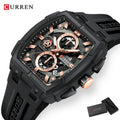 CURREN Luxury Vintage Watch for Men Sports Chronograph Quartz Wristwatches with Silicone Strap,Date,Luminous