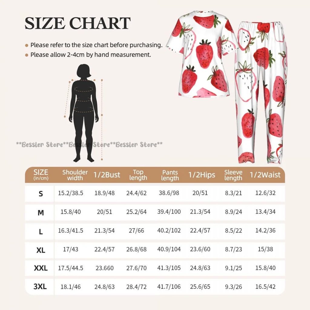 Women's 2-piece set Watercolor Strawberries Pajamas Short sleeved Top and Pants Sleepwear