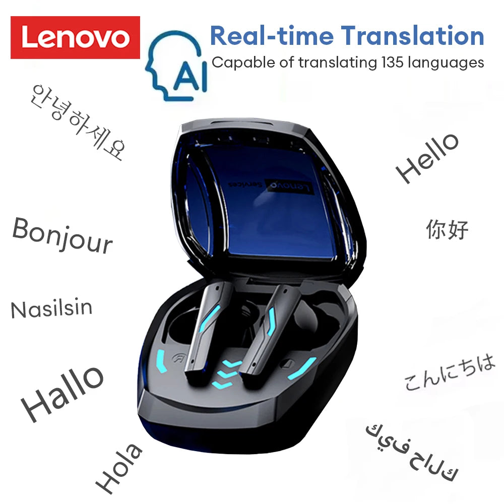 NEW Lenovo GT100 Smart AI Bluetooth Wireless Esports Earphones Real Time Translator Gamer Headphones Ultra-Low Latency With Mic
