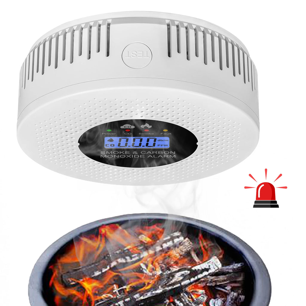 Smoke and Carbon Monoxide Detector with LCD Display, 2-in-1 Fire Alarm and Smoke Detector, Battery-Powered for House, Apartment, Kitchen