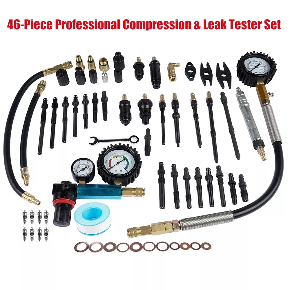 46Pcs Pressure Testing Tool Kit Pneumatic Hydraulic Pressure Gauge Set with Quick Couplers Adapters AC DC Diagnostic Manifold