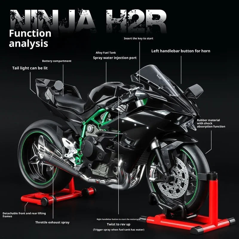 Kawasaki Ninja H2R 1:9 Scale Dynamic Model - Smoke Effect Alloy Motorcycle in Gift Box, Collector's Edition Cars