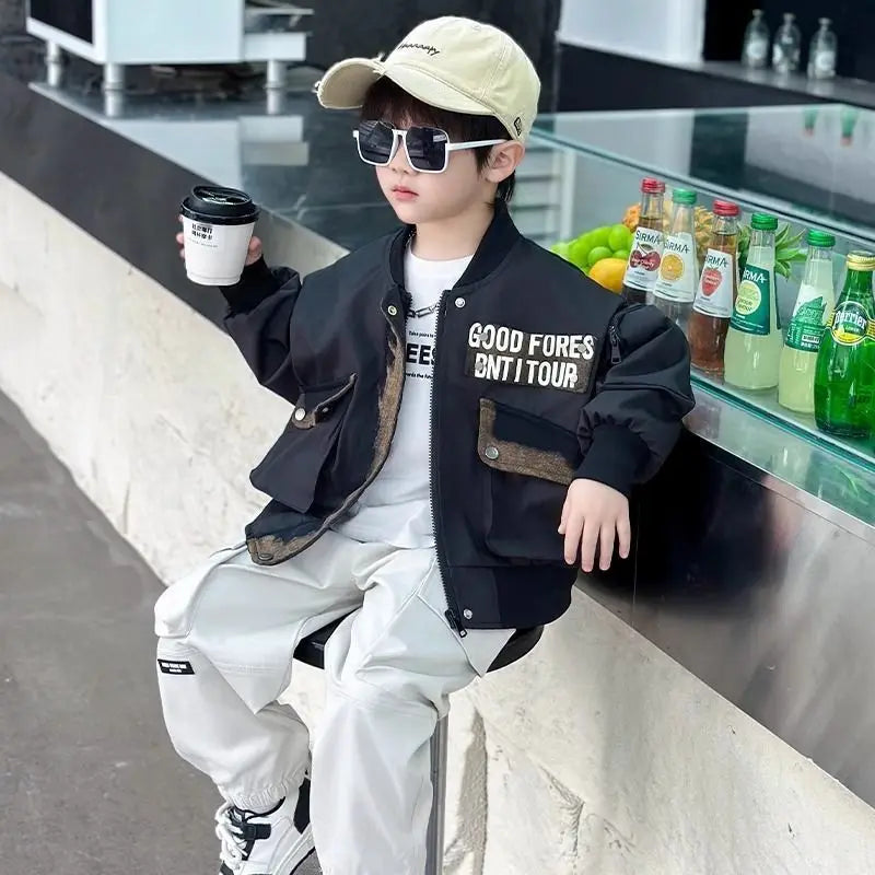 Boys' Baseball Jacket 2025 Spring Autumn Korean Style Trendy Jacket Versatile Streetwear for Kids Fashionable Cozy Outerwear