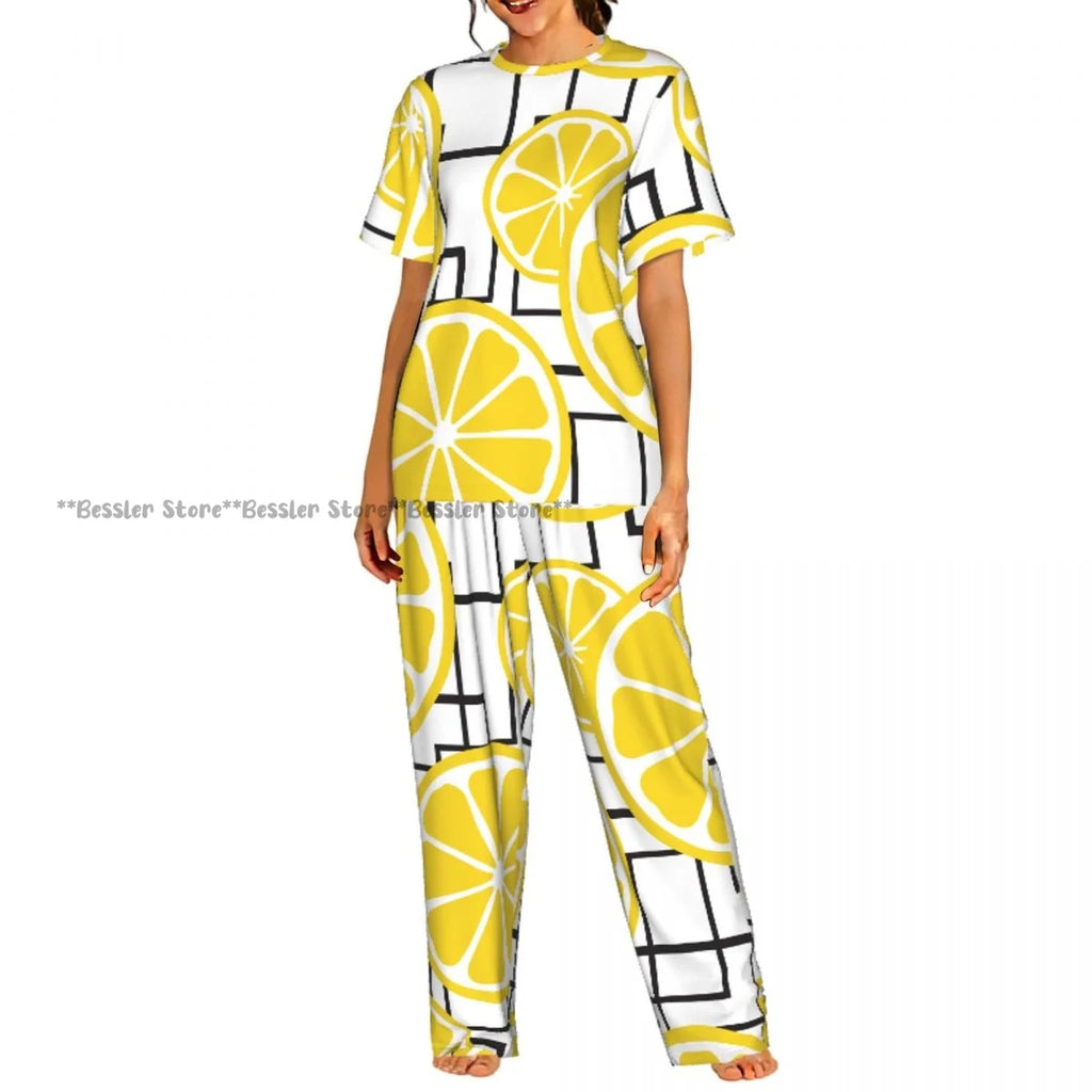 Women's Comfort Pajamas Women's Watercolor Lemons Oranges Short Sleeve Set Sleepwear