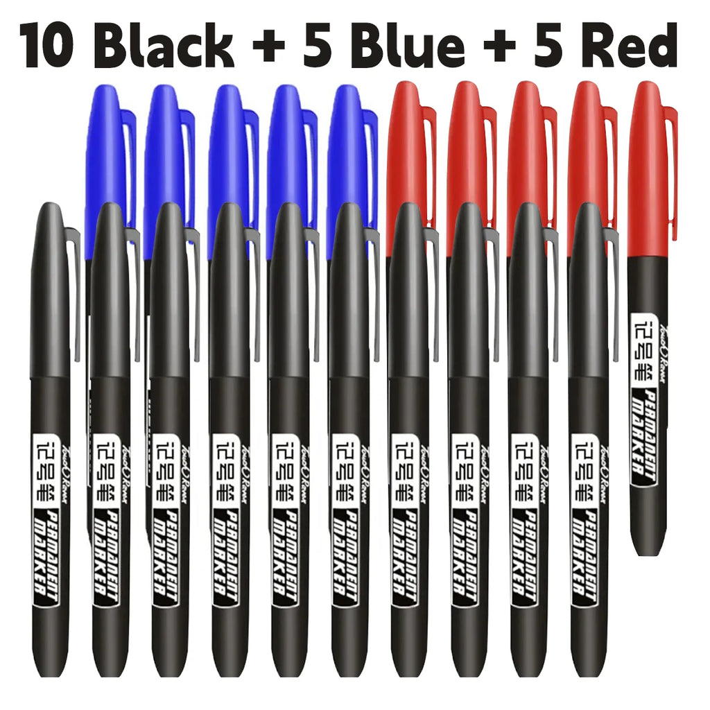 6-20PCs/Set Permanent Marker Pen Fine Point Waterproof Markers Thin Nib Crude Nib Black Blue Red Ink 1.5mm Fine Color Marker Pens