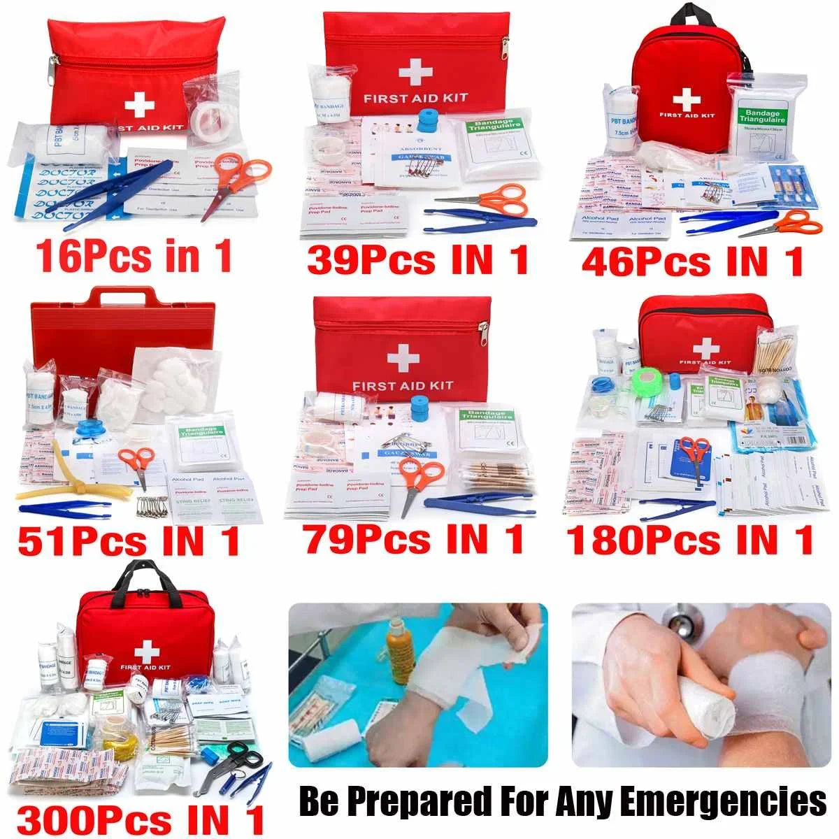 Emergency Medical First Aid Kit Portable 16-300Pcs Survival Set for Outdoor Camping Hiking Travel Handbag