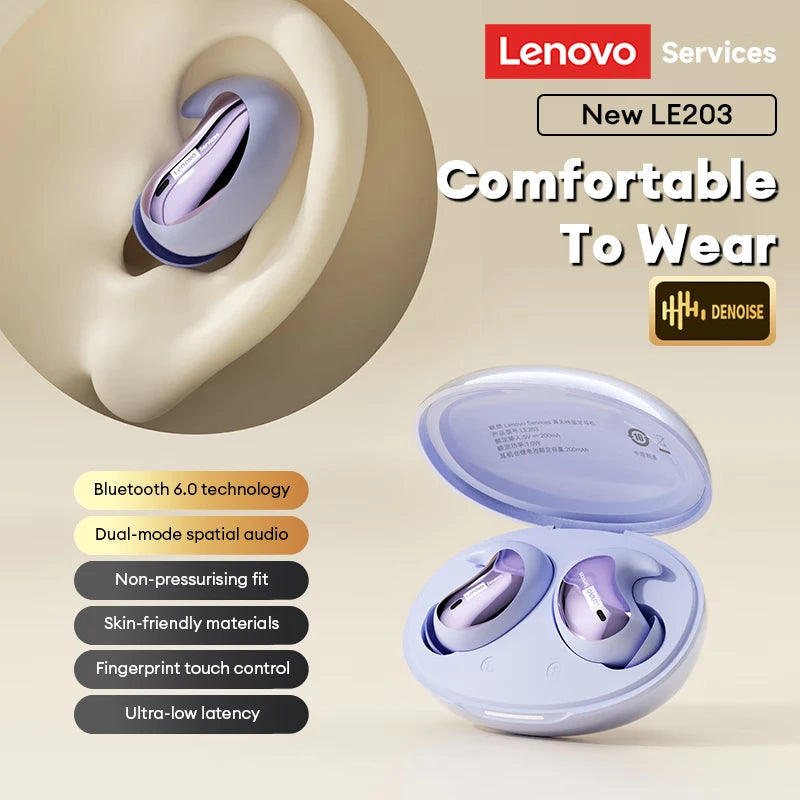 Original Lenovo LE203 TWS Wireless Bluetooth Sleep Earphones Sleep Invisible Earbuds Hidden Tiny Headphone With Mic Comfortable