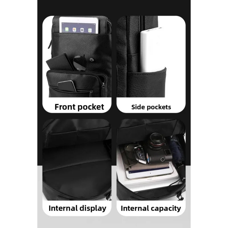 PU Leather Backpack For Men Multifunction Office Working Men's Business Bagpack Large Capacity Waterproof College Student Bag