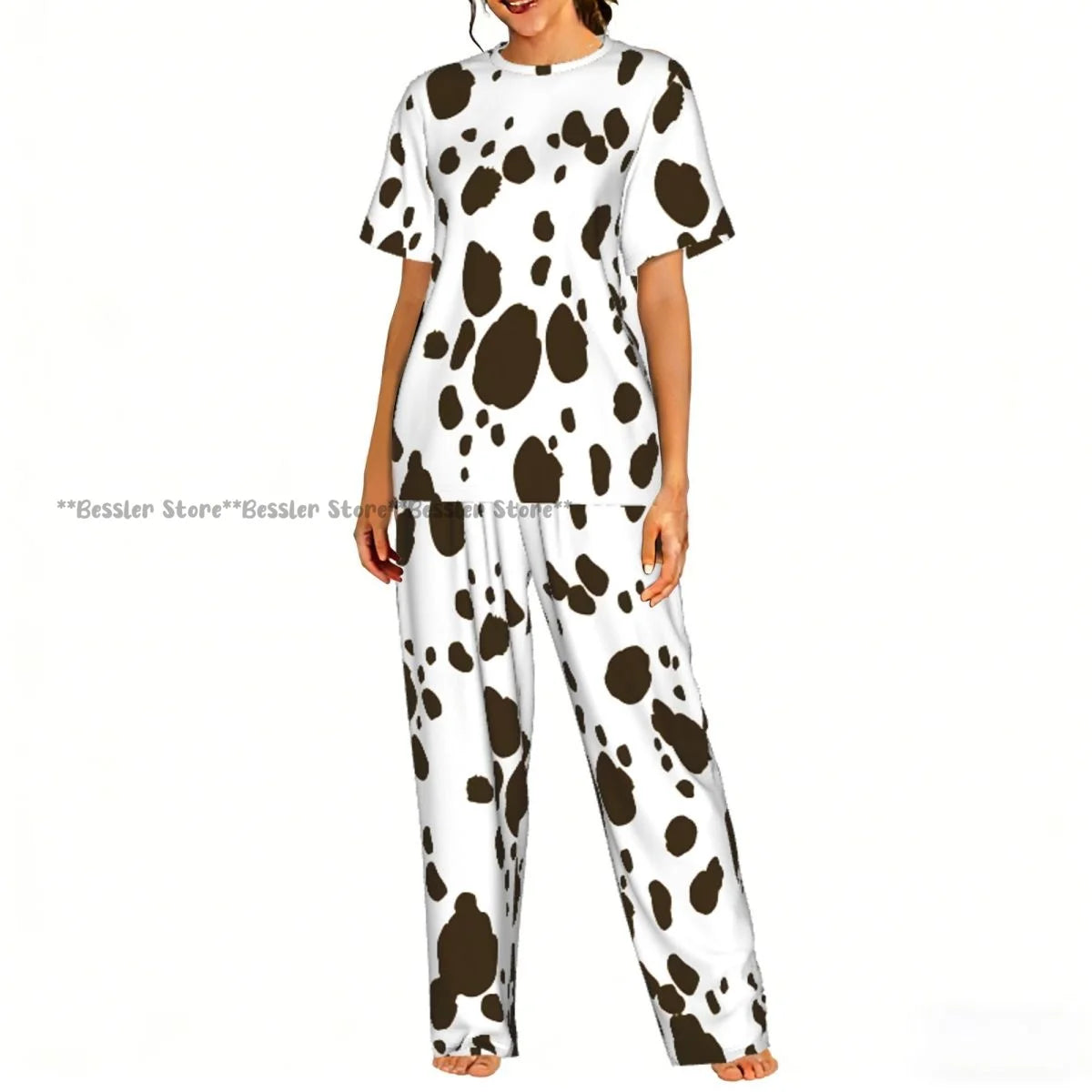 Women's Pajamas Set Dalmatian Pattern Short Sleeve Sleepwear 2 Piece Homewear Loungewear