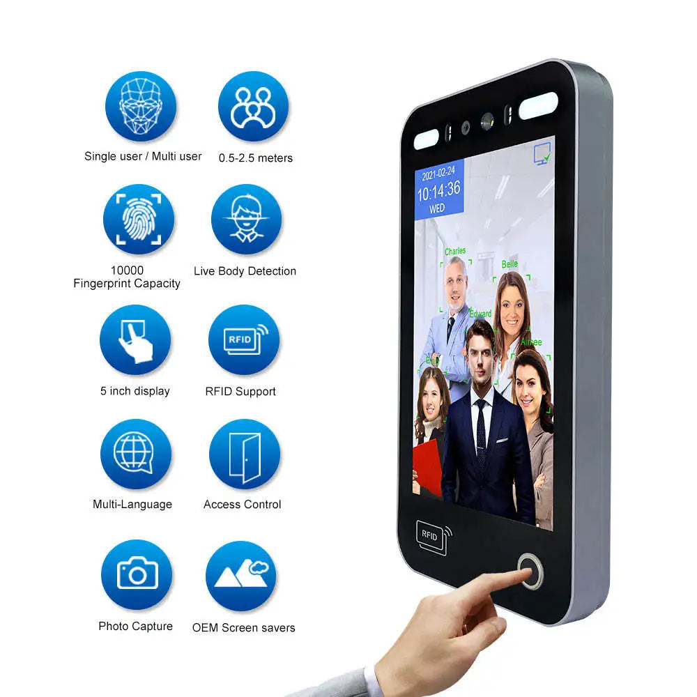 Hebrew 8 Inch Dynamic Face Recognition Biometric Fingerprint Machine  Face Recognition WiFi Cloud Supporte Access Control System