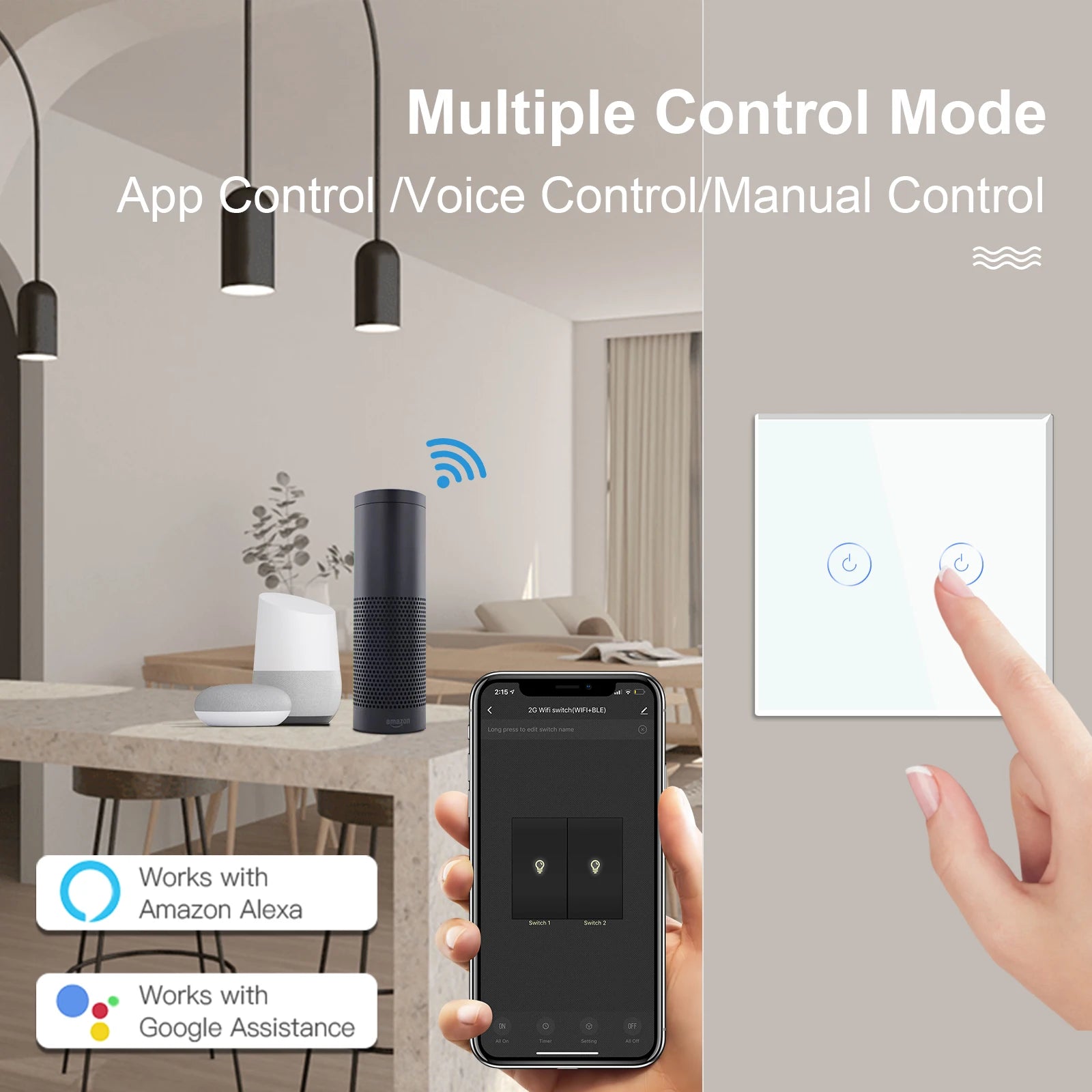 BSEED Wifi Light Touch Switch 1/2/3Gang 1/2/3 Way Smart Switch Wireless Wifi Roller Shutter Switch Support For Tuya Smart Home