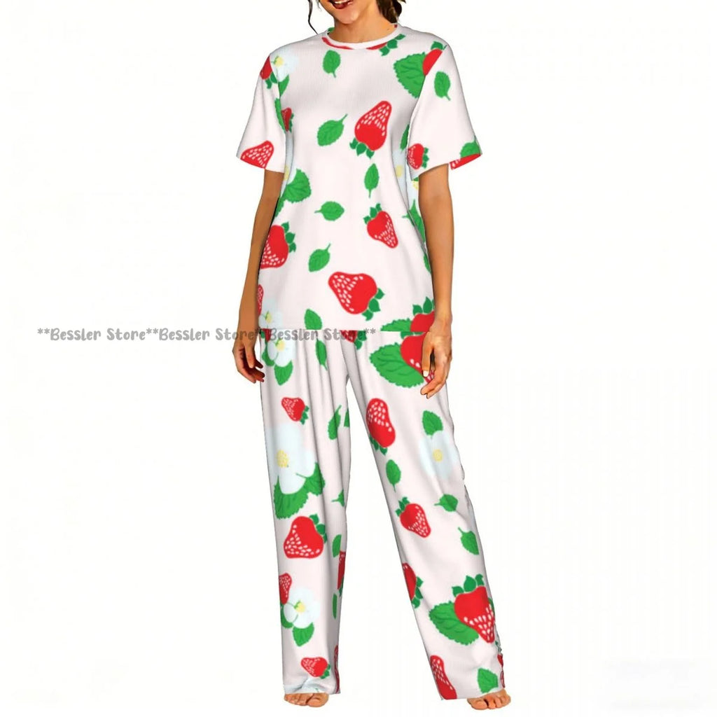 Women's Comfort Pajamas Women's Cute Pink Strawberries Short Sleeve Set Sleepwear