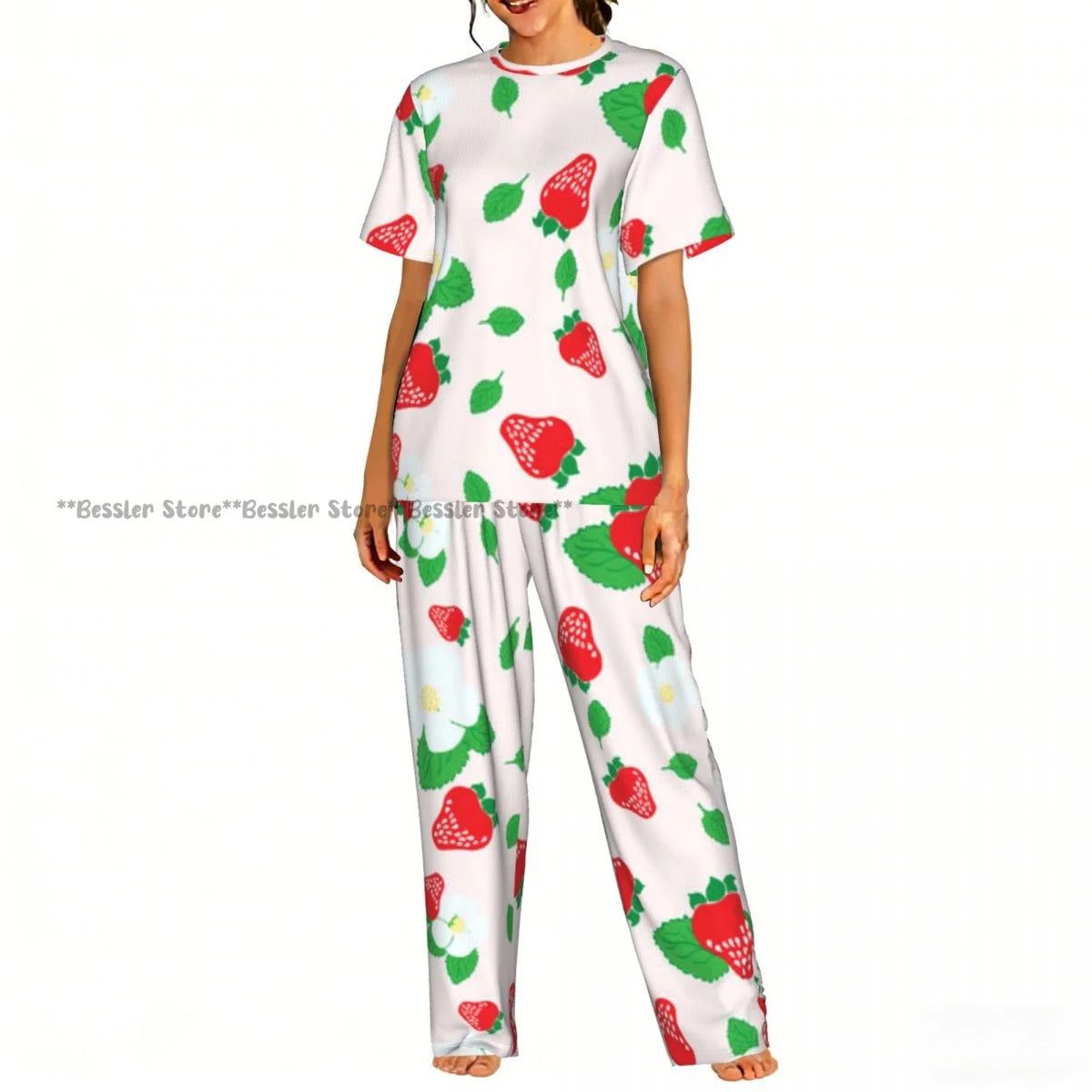 Women's Comfort Pajamas Women's Cute Pink Strawberries Short Sleeve Set Sleepwear