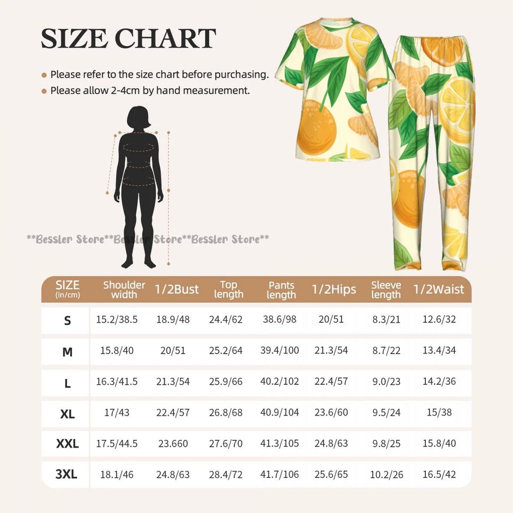 Women's Comfort Pajamas Women's Lemon Leaves Pattern Short Sleeve Set Sleepwear